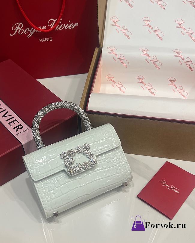 Fortok Roger Vivier Jewel Efflorescence Mini tote bag Crocodile White 19*13*4cm - 1