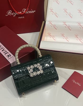 Fortok Roger Vivier Jewel Efflorescence Mini tote bag Crocodile Green 19*13*4cm