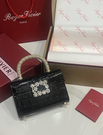 Fortok Roger Vivier Jewel Efflorescence Mini tote bag Crocodile Black 19*13*4cm