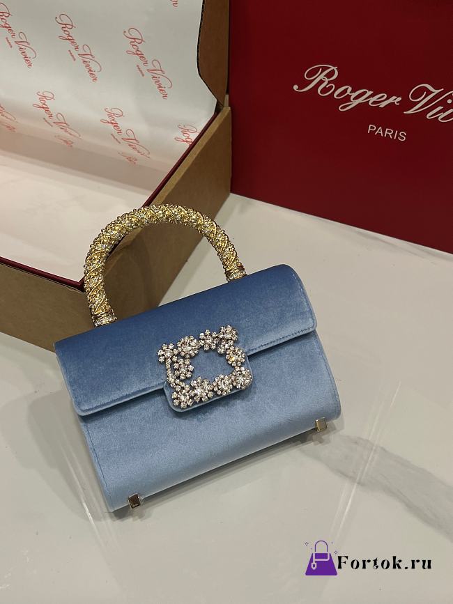 Fortok Roger Vivier Jewel Efflorescence Mini tote bag Velvet Blue 19*13*4cm - 1