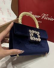Fortok Roger Vivier Jewel Efflorescence Mini tote bag Velvet Navy Blue 19*13*4cm - 6