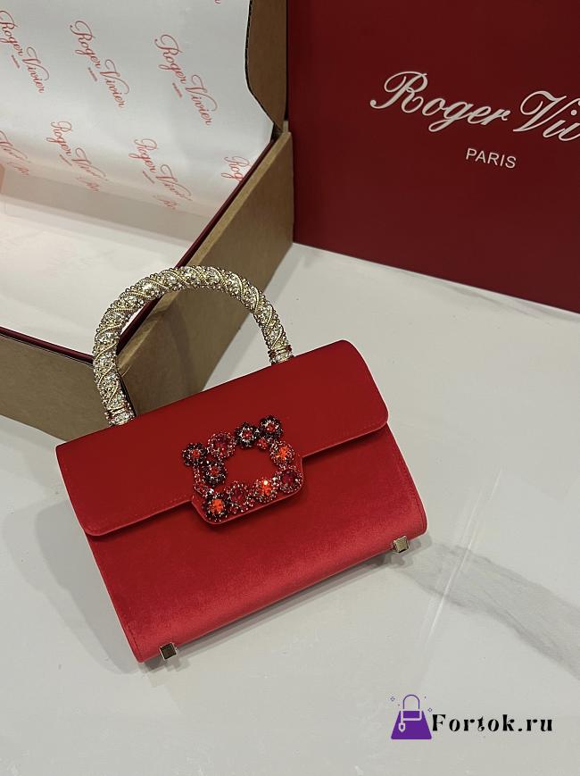 Fortok Roger Vivier Jewel Efflorescence Mini tote bag Velvet Red 19*13*4cm - 1