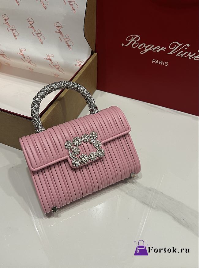 Fortok Roger Vivier Jewel Efflorescence Mini Bag Pink 19*13*4cm - 1