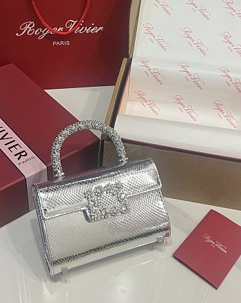 Fortok Roger Vivier Jewel Efflorescence Mini Bag Metallic Leather Silver 19*13*4cm 
