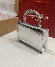 Fortok Roger Vivier Jewel Efflorescence Mini Bag Metallic Leather Silver 19*13*4cm  - 5