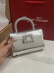 Fortok Roger Vivier Jewel Efflorescence Mini Bag Metallic Leather Silver 19*13*4cm  - 3