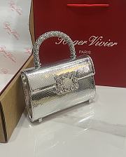 Fortok Roger Vivier Jewel Efflorescence Mini Bag Metallic Leather Silver 19*13*4cm  - 2