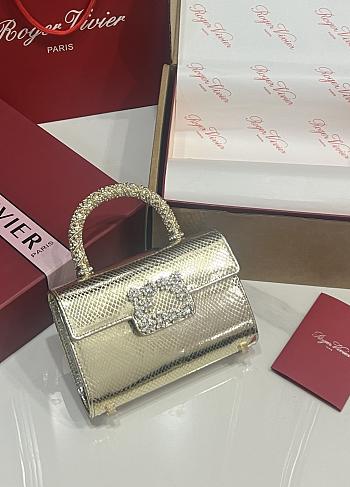 Fortok Roger Vivier Jewel Efflorescence Mini Bag Metallic Leather Gold 19*13*4cm 