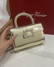 Fortok Roger Vivier Jewel Efflorescence Mini Bag Metallic Leather Gold 19*13*4cm  - 4