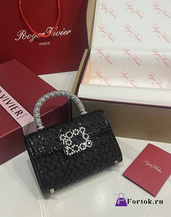 Fortok Roger Vivier Jewel Efflorescence Mini tote bag Sequins Black 19*13*4cm - 1