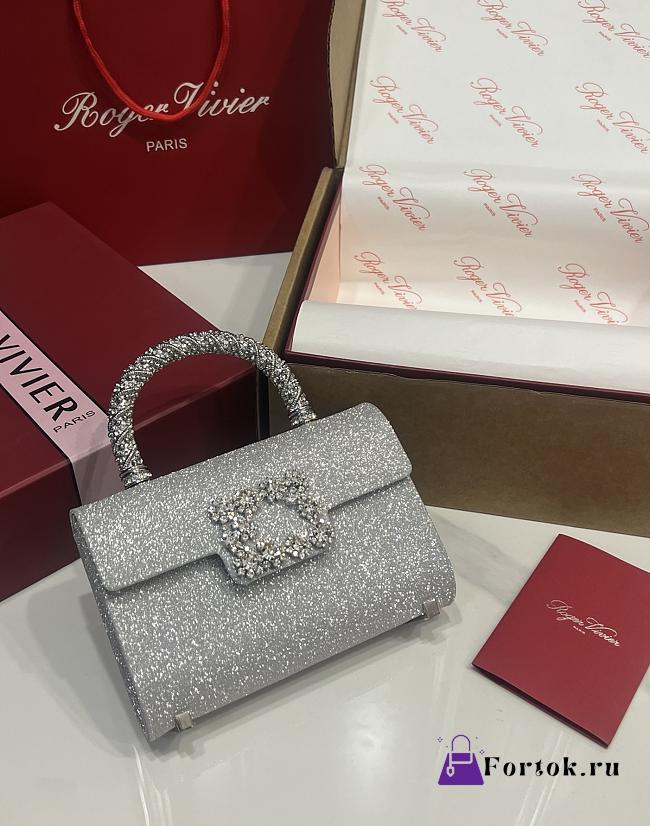 Fortok Roger Vivier Jewel Efflorescence Mini bag Glitter Silver 19*13*4cm - 1