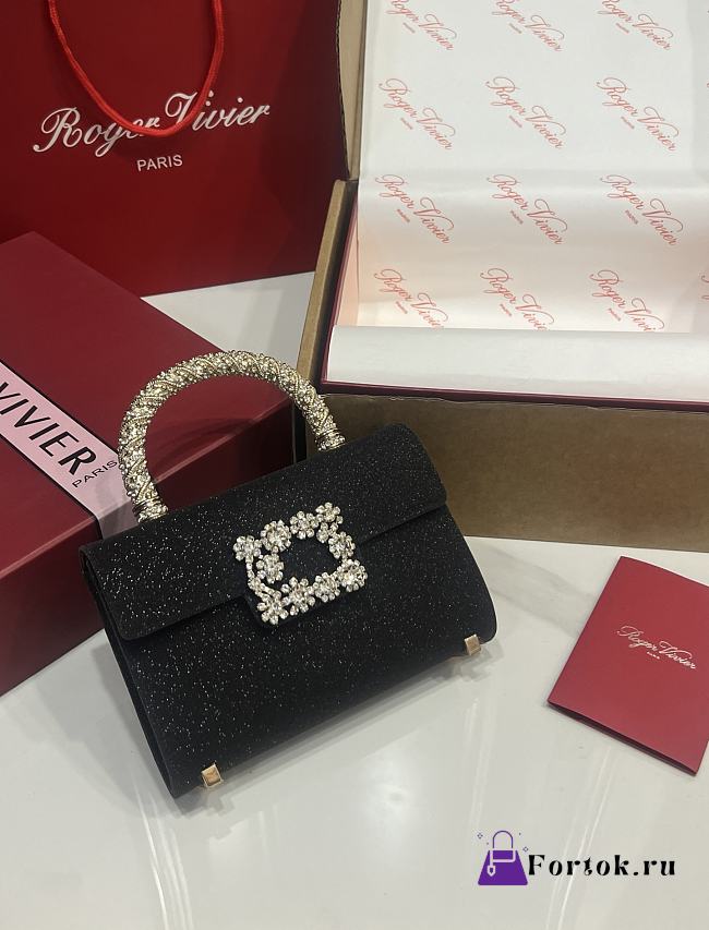 Fortok Roger Vivier Jewel Efflorescence Mini bag Glitter Black 19*13*4cm - 1