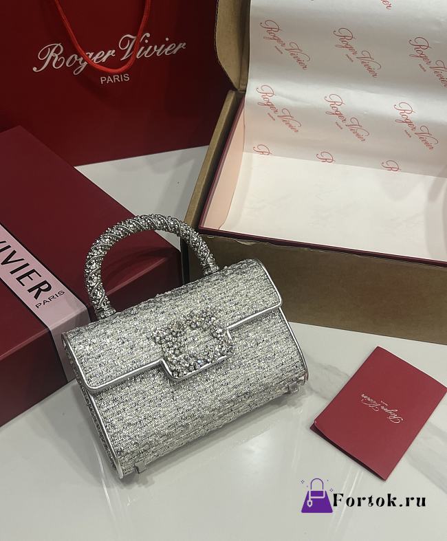 Fortok Roger Vivier Jewel Efflorescence Mini bag Glitter Tweed Silver 19*13*4cm - 1