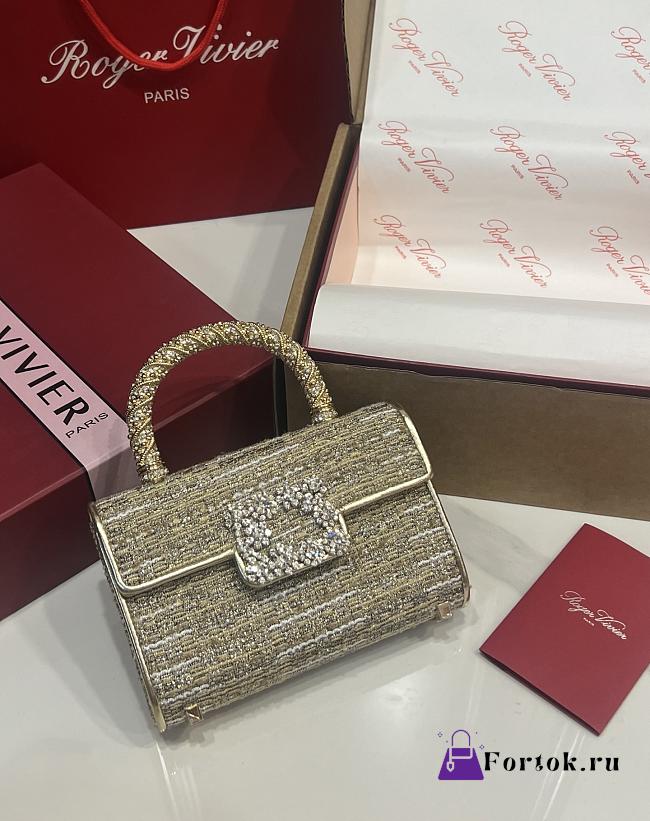 Fortok Roger Vivier Jewel Efflorescence Mini bag Glitter Tweed Gold 19*13*4cm - 1