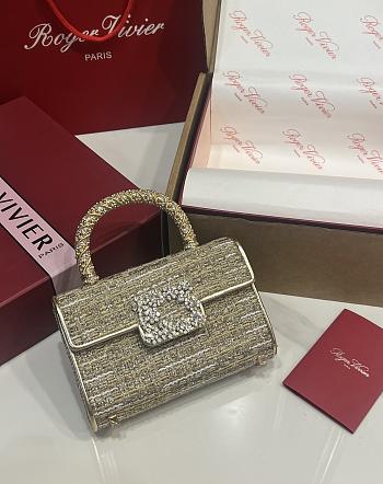 Fortok Roger Vivier Jewel Efflorescence Mini bag Glitter Tweed Gold 19*13*4cm