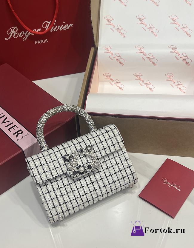 Fortok Roger Vivier Jewel Efflorescence Mini bag Tweed White 19*13*4cm - 1
