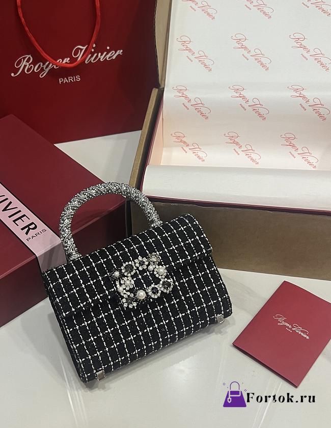 Fortok Roger Vivier Jewel Efflorescence Mini bag Tweed Black 19*13*4cm - 1