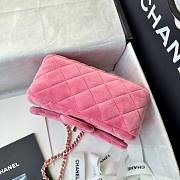 Fortok Chanel Mini Pearl Crush Flap bag pink velvet 18cm - 4