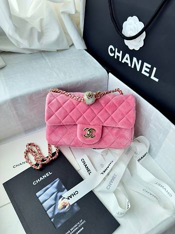 Fortok Chanel Pearl Crush Flap bag pink velvet 20cm