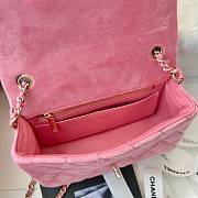 Fortok Chanel Pearl Crush Flap bag pink velvet 20cm - 4