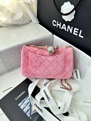 Fortok Chanel Pearl Crush Flap bag pink velvet 20cm - 5