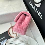 Fortok Chanel Pearl Crush Flap bag pink velvet 20cm - 6