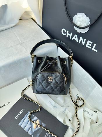 Fortok Chanel Mini Top Handle Bucket Bag with Chain Black 12.5-10-7.5CM