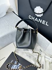 Fortok Chanel Mini Top Handle Bucket Bag with Chain Black 12.5-10-7.5CM - 6