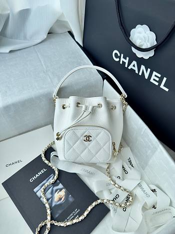 Fortok Chanel Mini Top Handle Bucket Bag with Chain White 12.5-10-7.5CM