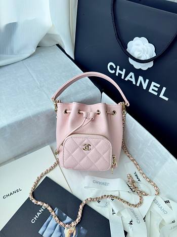 Fortok Chanel Mini Top Handle Bucket Bag with Chain Pink 12.5-10-7.5CM