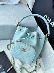 Fortok Chanel Mini Top Handle Bucket Bag with Chain Blue 12.5-10-7.5CM - 6
