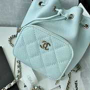 Fortok Chanel Mini Top Handle Bucket Bag with Chain Blue 12.5-10-7.5CM - 4