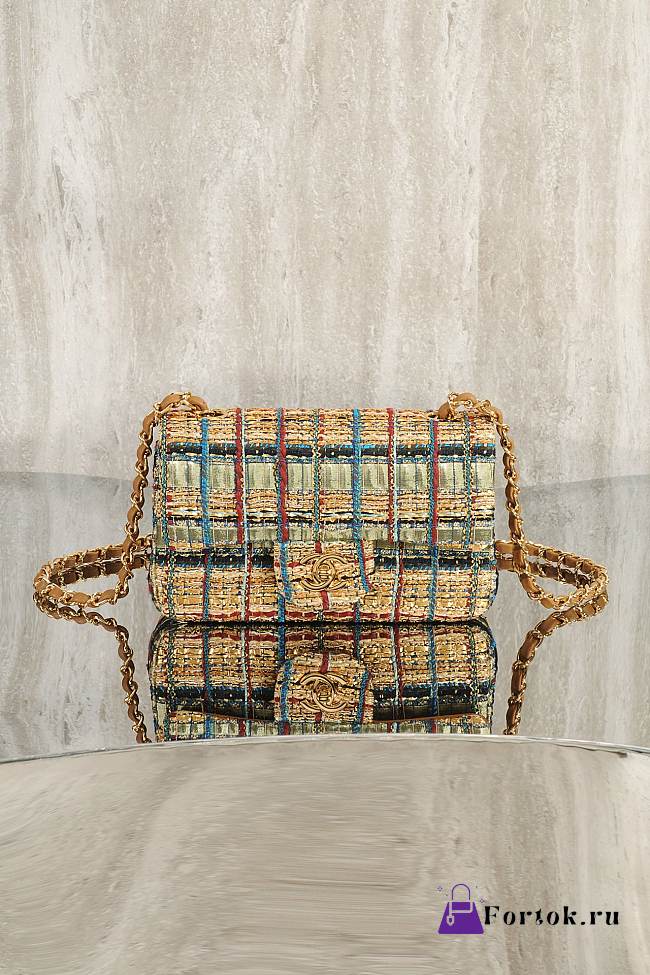 Fortok Chanel Vintage Tweed Flap Bag Yellow 20cm - 1