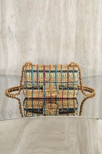 Fortok Chanel Vintage Tweed Flap Bag Yellow 20cm