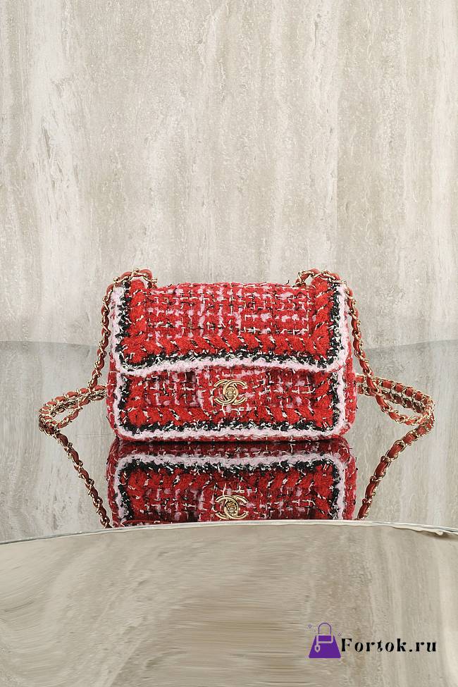 Fortok Chanel 25C Flap Bag Tweed Red 20cm - 1