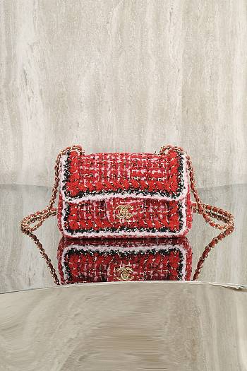 Fortok Chanel 25C Flap Bag Tweed Red 20cm