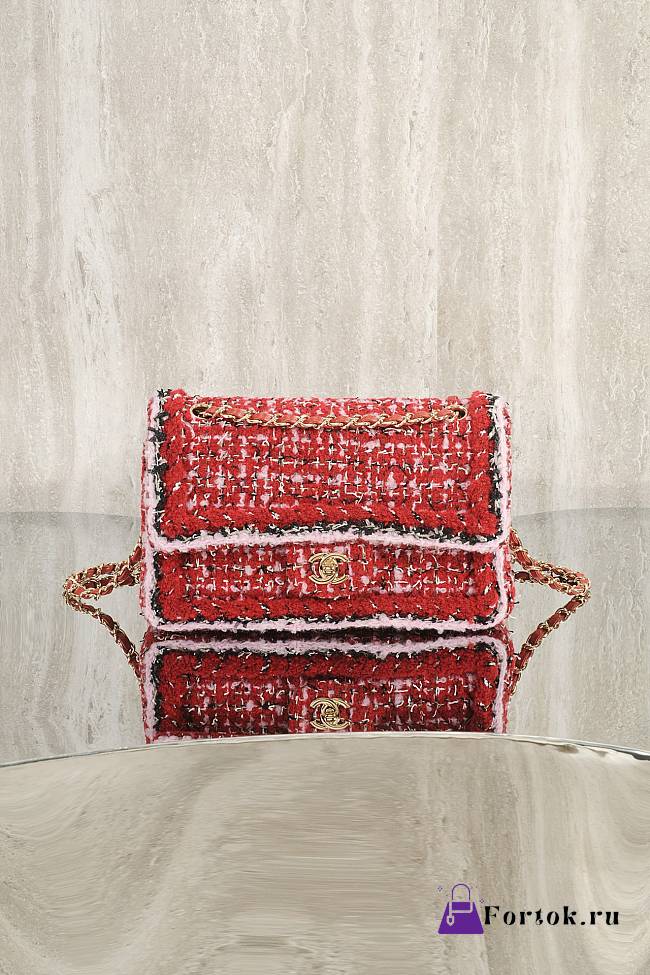 Fortok Chanel 25C Flap Bag Tweed Red 25cm - 1