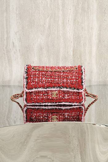 Fortok Chanel 25C Flap Bag Tweed Red 25cm