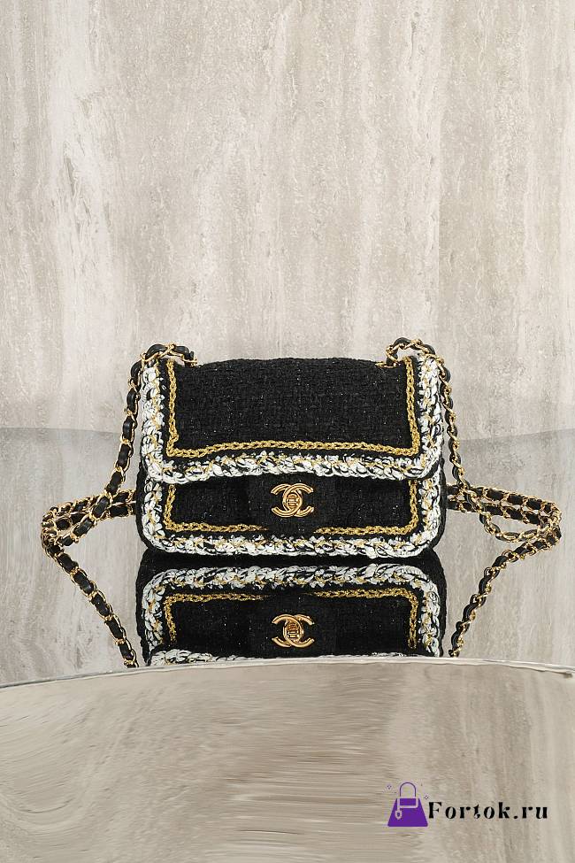Fortok Chanel 25B Flap Bag Tweed Black 20cm - 1