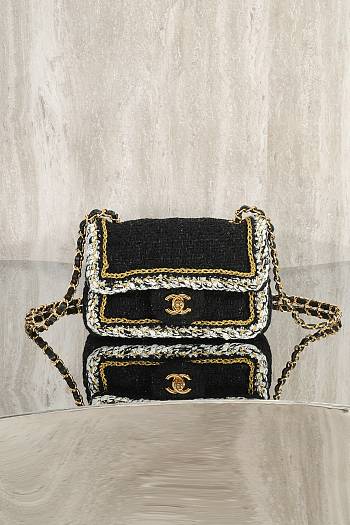 Fortok Chanel 25B Flap Bag Tweed Black 20cm