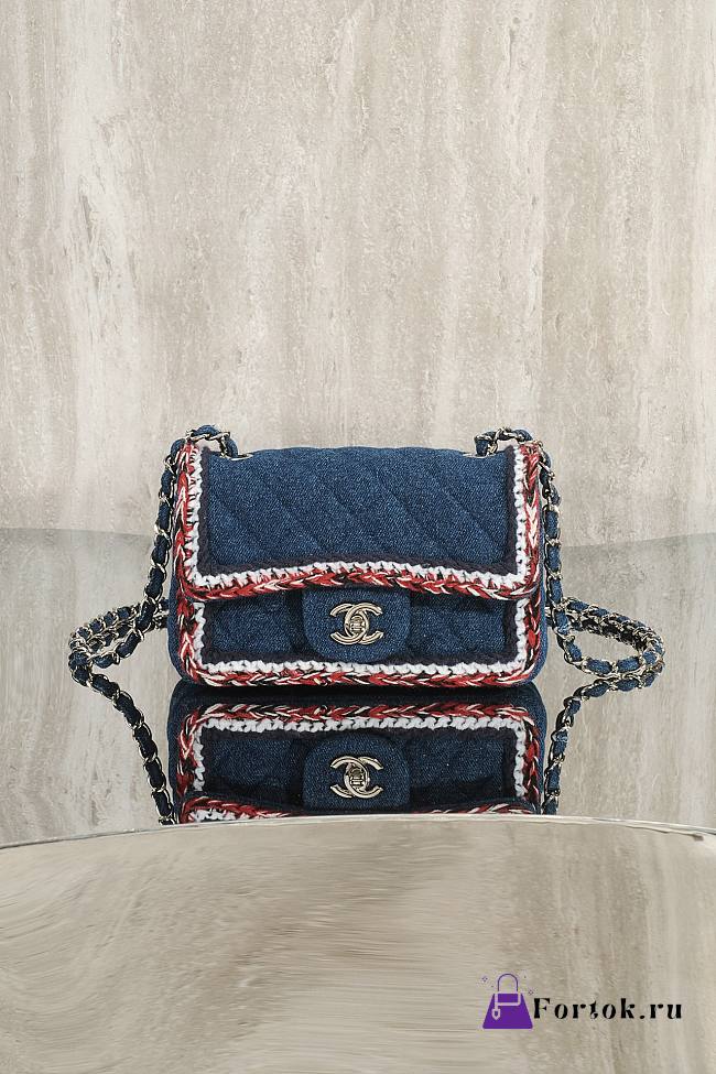 Fortok Chanel Vintage Flap Bag Denim and Tweed 20cm - 1