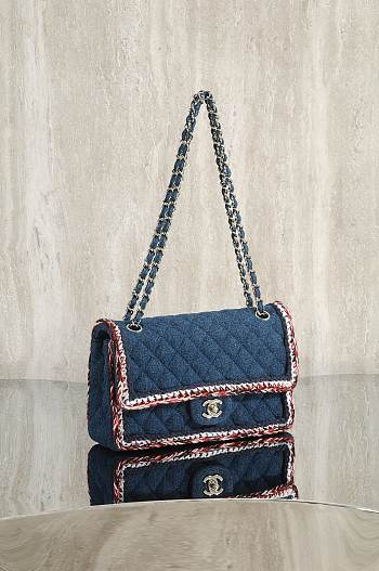 Fortok Chanel Vintage Flap Bag Denim and Tweed 25cm