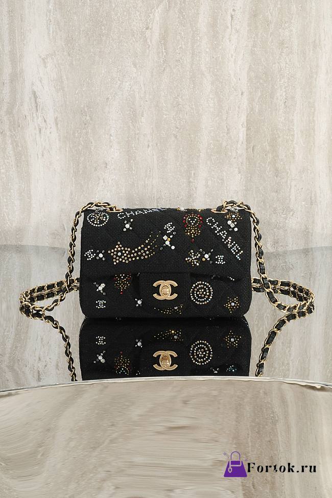 Fortok Chanel 24C Flap Bag Sequins Black 20cm  - 1