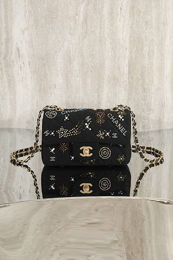 Fortok Chanel 24C Flap Bag Sequins Black 20cm 