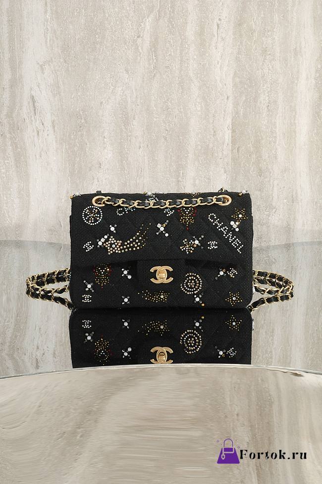 Fortok Chanel 24C Flap Bag Sequins Black 23cm  - 1
