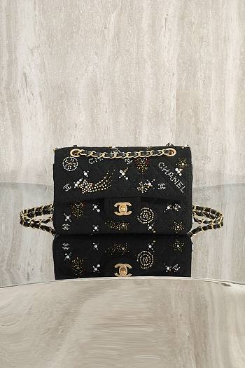 Fortok Chanel 24C Flap Bag Sequins Black 23cm 