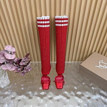 Fortok Christian Louboutin Cassia Annmac high-heel boots ribbed knit shaft Red 10cm