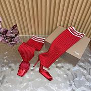 Fortok Christian Louboutin Cassia Annmac high-heel boots ribbed knit shaft Red 10cm - 3