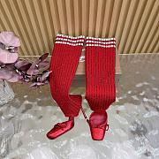 Fortok Christian Louboutin Cassia Annmac high-heel boots ribbed knit shaft Red 10cm - 2