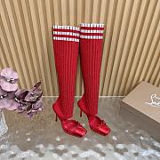 Fortok Christian Louboutin Cassia Annmac high-heel boots ribbed knit shaft Red 10cm - 6